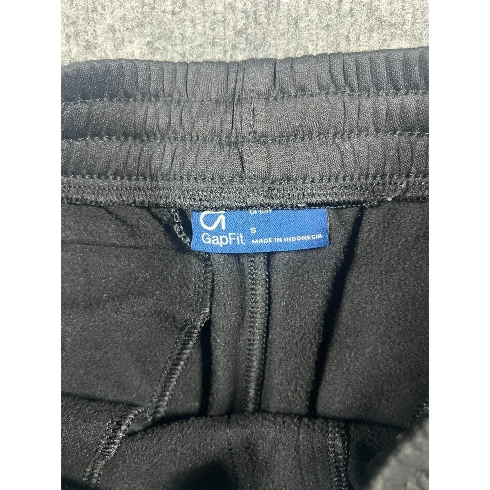 Gap‎ Fit Sweatpants Boys Small Black Tapered Leg Logo Drawstring Fleece Lined